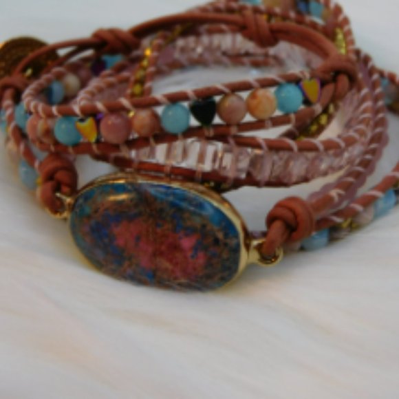 Unique Handmade Wrap Bracelet with , JasperTurquoise & Amazonite Natural Stones - Picture 10 of 10
